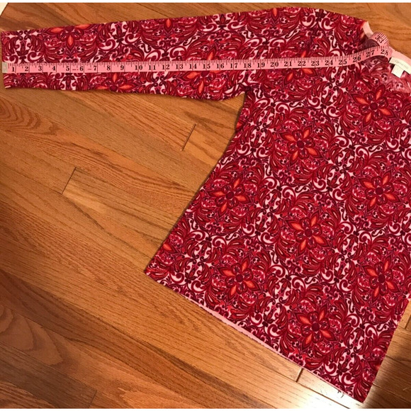 Garnet Hill Signature Merino Crewneck L/S Pink and Red Print Sweater - MEDIUM - Picture 5 of 8